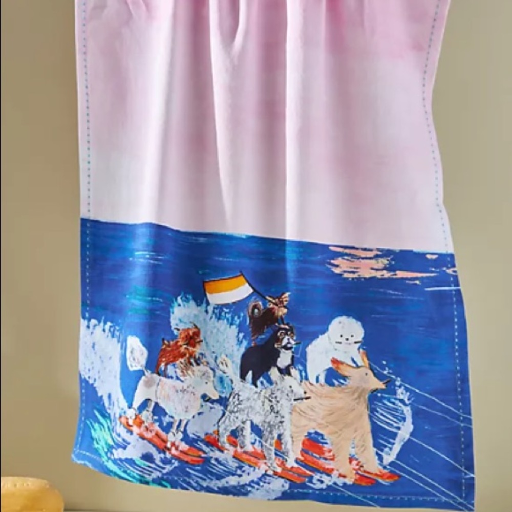 NWT Anthropologie Waterskiing Dogs Dish Kitchen Towel NEW